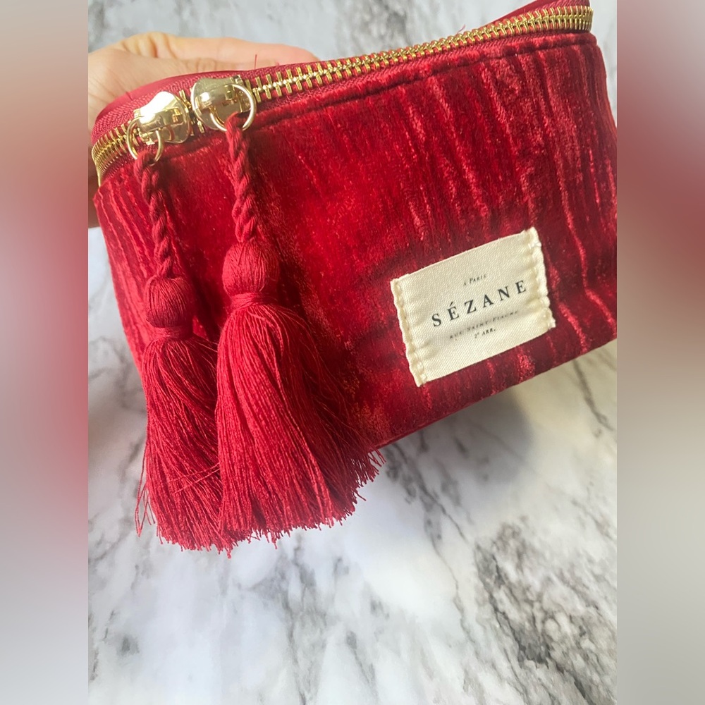 New Sézane Red Velvet Vanity Case Cosmetic Bag Crushed Velvet - Picture 5 of 9